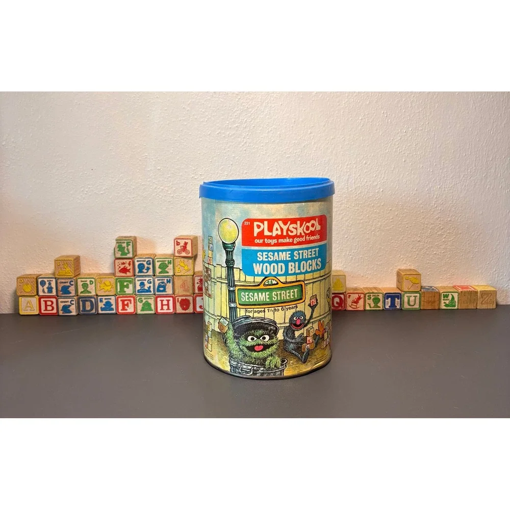 Playskool Wood Blocks Kids OS Multi Good Vintage Rare Sesame Street 1975